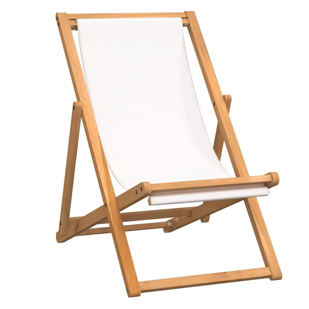 Deck Chair Adjustable Backrest Folding Teak Outdoor Garden Furniture Cream