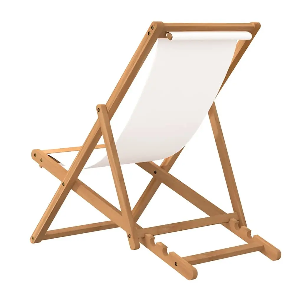 Deck Chair Adjustable Backrest Folding Teak Outdoor Garden Furniture Cream