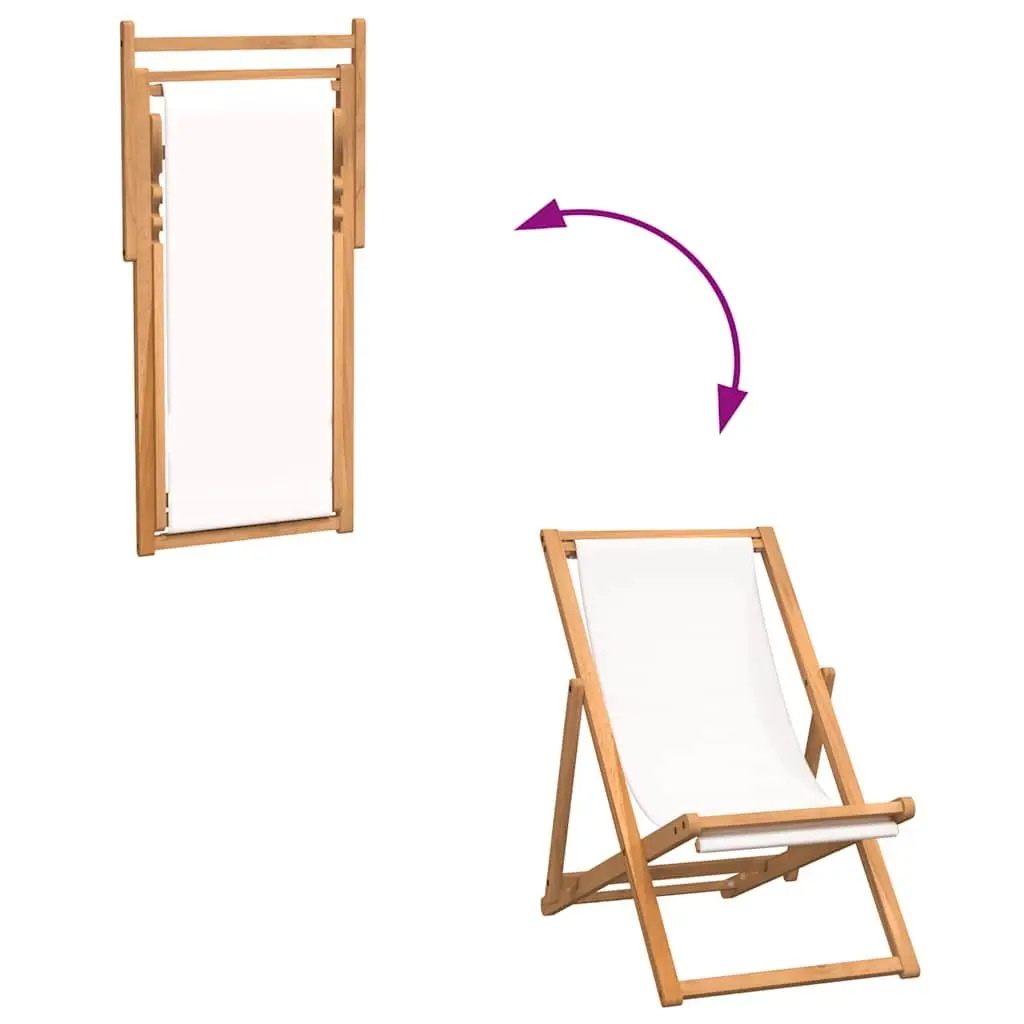 Deck Chair Adjustable Backrest Folding Teak Outdoor Garden Furniture Cream