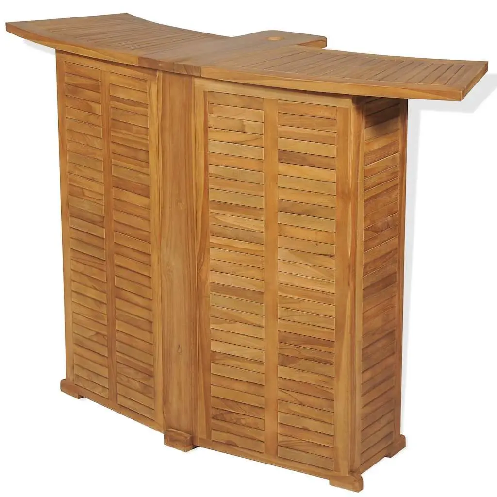 Folding Bar Table Outdoor Garden Teak Wood Parasol Hole Brown