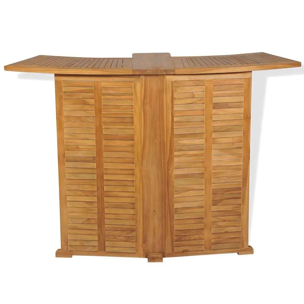 Folding Bar Table Outdoor Garden Teak Wood Parasol Hole Brown
