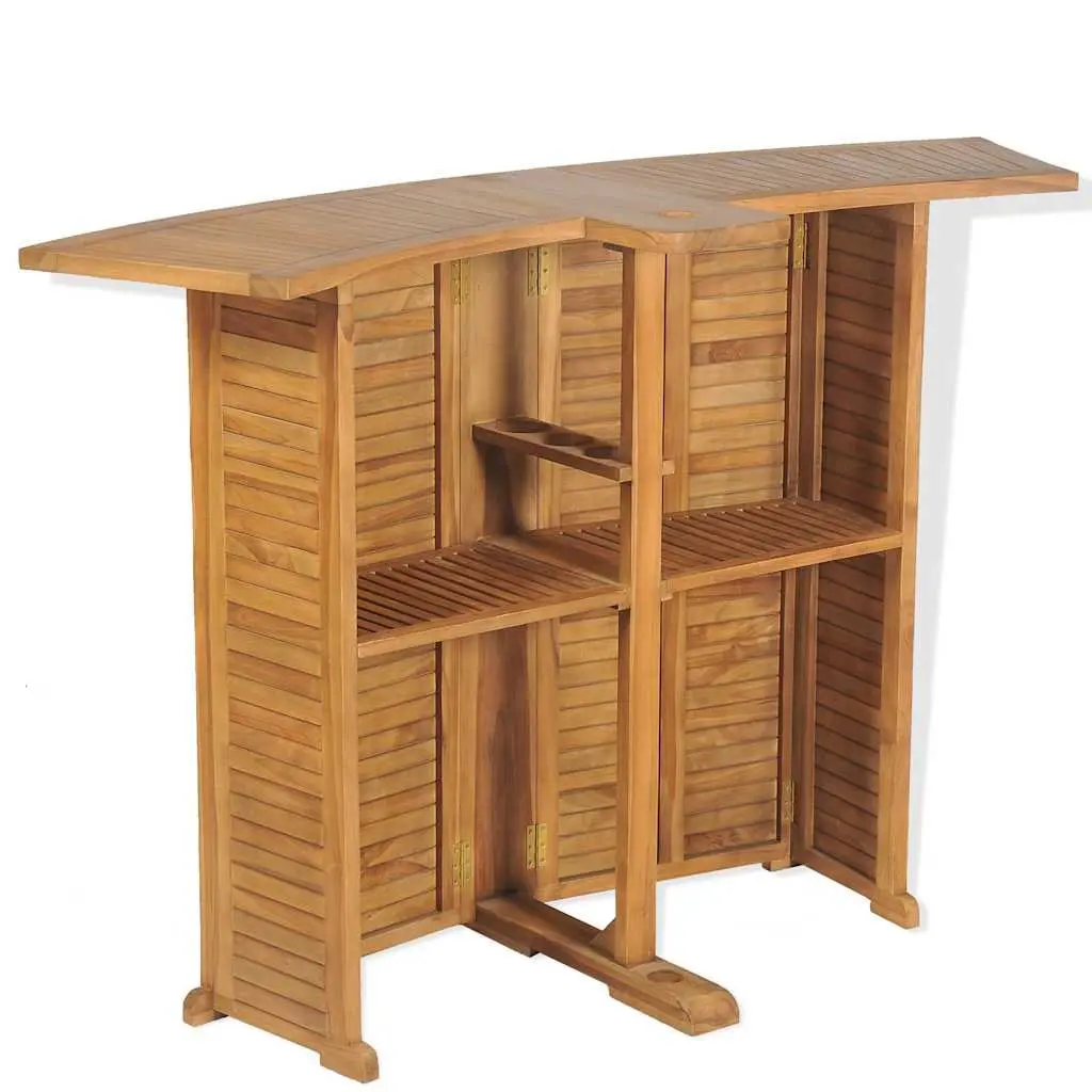 Folding Bar Table Outdoor Garden Teak Wood Parasol Hole Brown