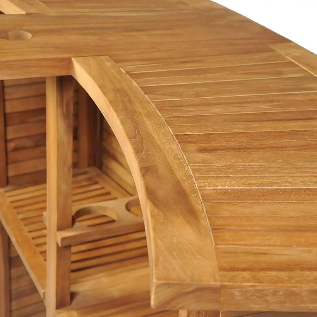 Folding Bar Table Outdoor Garden Teak Wood Parasol Hole Brown
