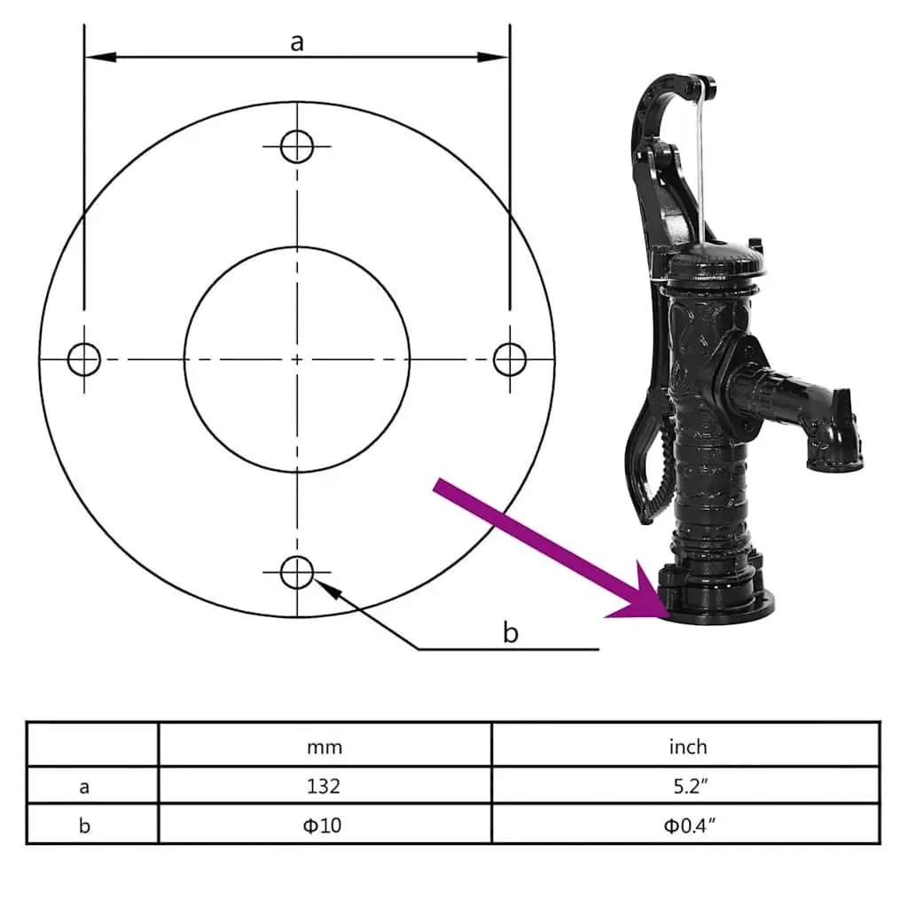 Hand Operated Garden Water Pump Manual Black Cast Iron 38 mm