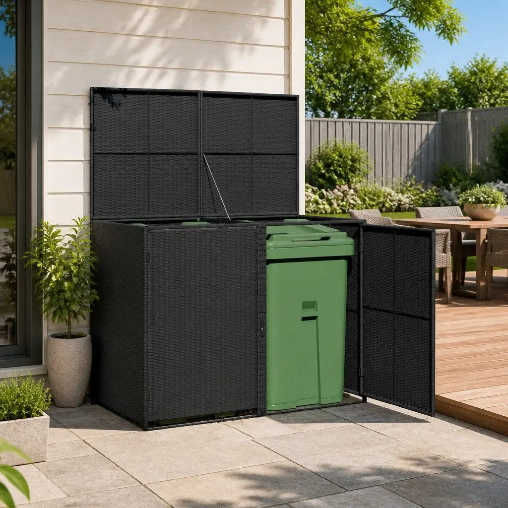 Double Wheelie Bin Shed Storage Box Outdoor 148x80x111cm Black