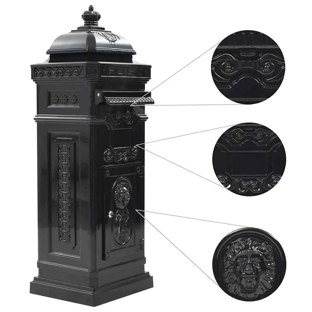 Pillar Letterbox Vintage Style Mailbox Black Outdoor Decor