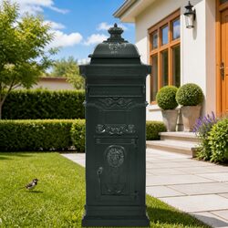 Pillar Letterbox Vintage Style Antique Garden Mailbox Post Box Green Outdoor