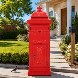 Reliable Outdoor Red Pillar Letterbox with Vintage Style