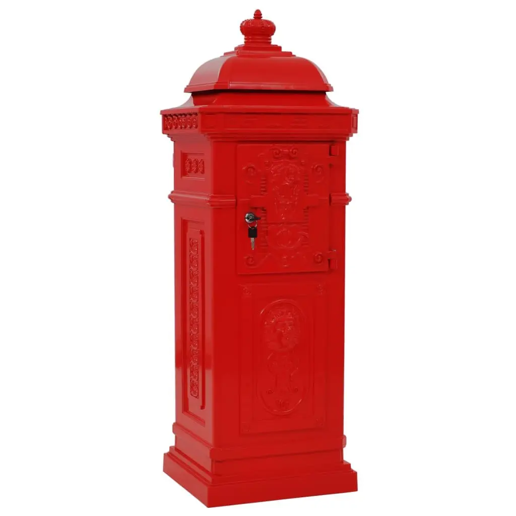 Pillar Letterbox Outdoor Mail Post Box Vintage Style Red Garden Decor
