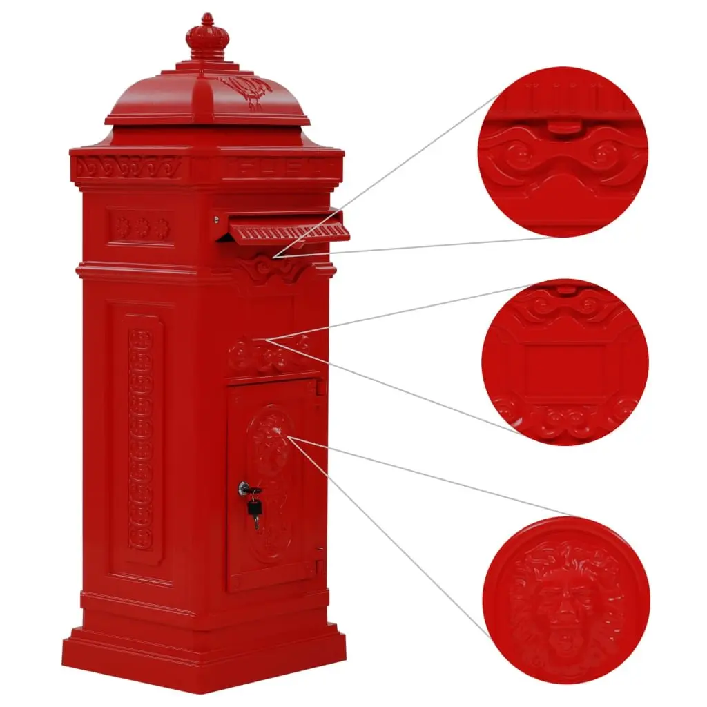 Pillar Letterbox Outdoor Mail Post Box Vintage Style Red Garden Decor