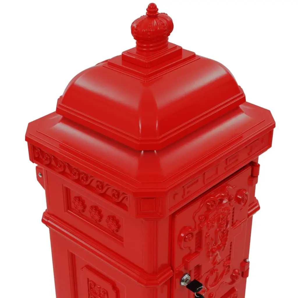 Pillar Letterbox Outdoor Mail Post Box Vintage Style Red Garden Decor
