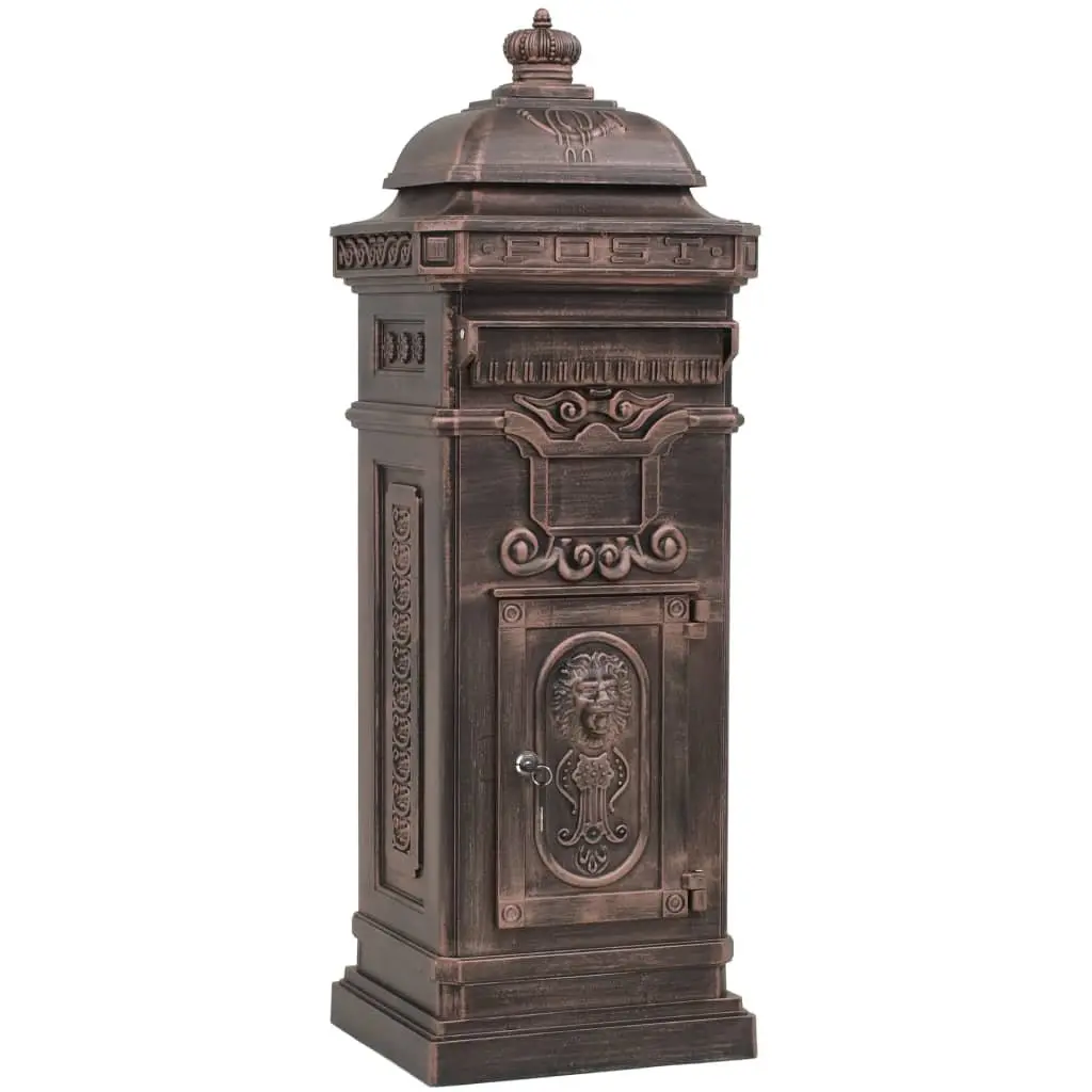 Pillar Letterbox Antique Style Outdoor Mailbox Brown Rustproof