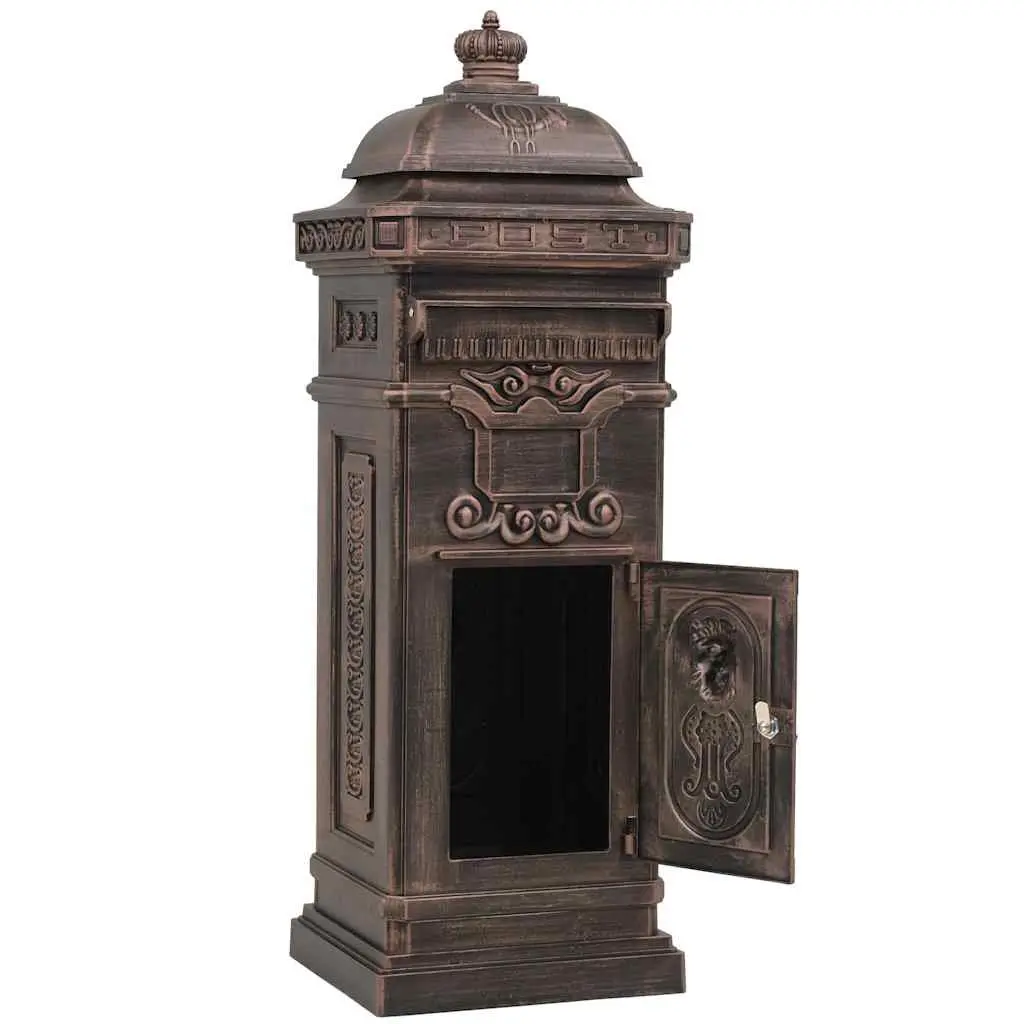 Pillar Letterbox Antique Style Outdoor Mailbox Brown Rustproof