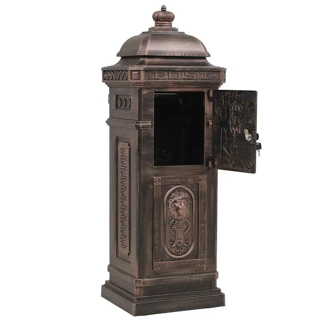 Pillar Letterbox Antique Style Outdoor Mailbox Brown Rustproof