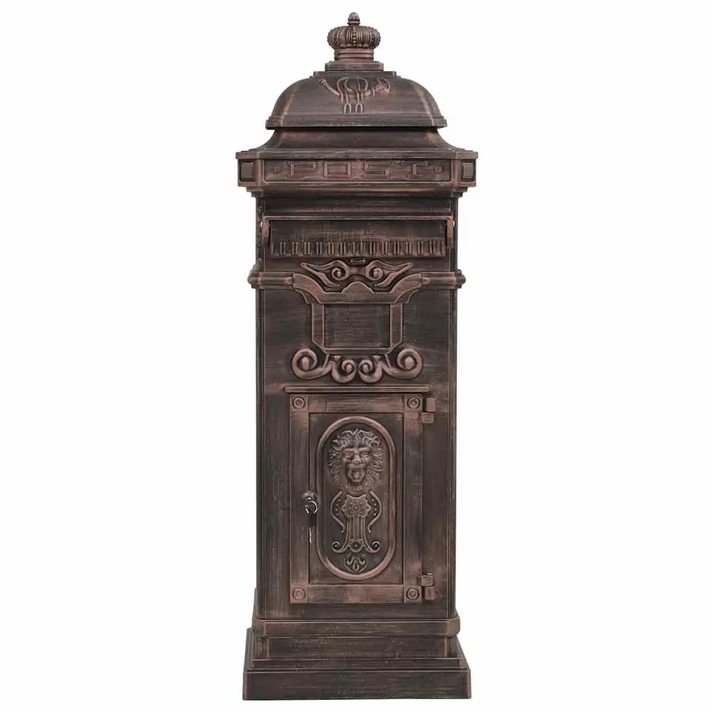 Pillar Letterbox Antique Style Outdoor Mailbox Brown Rustproof