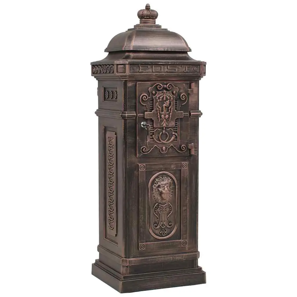 Pillar Letterbox Antique Style Outdoor Mailbox Brown Rustproof