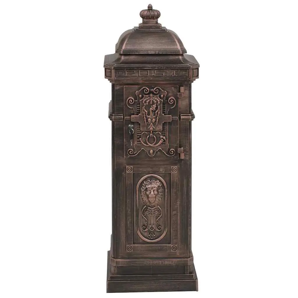 Pillar Letterbox Antique Style Outdoor Mailbox Brown Rustproof