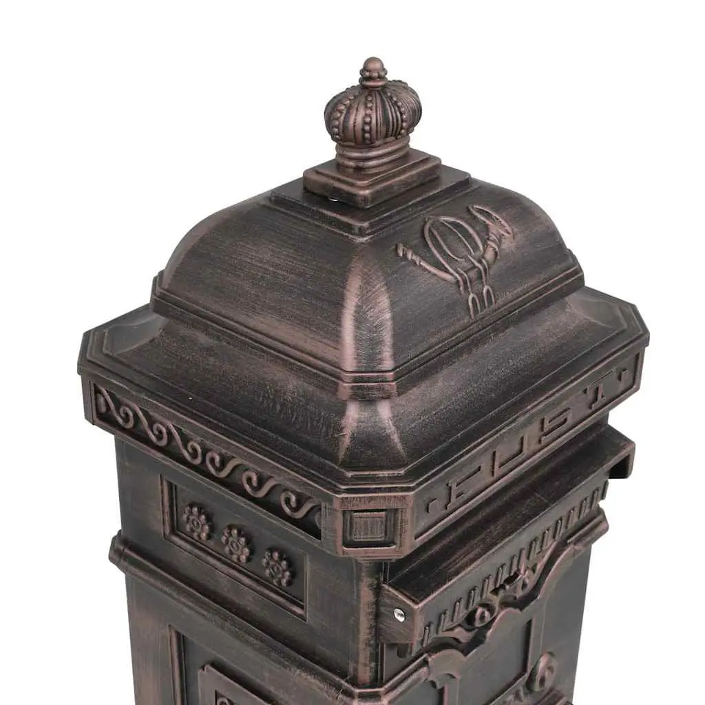 Pillar Letterbox Antique Style Outdoor Mailbox Brown Rustproof