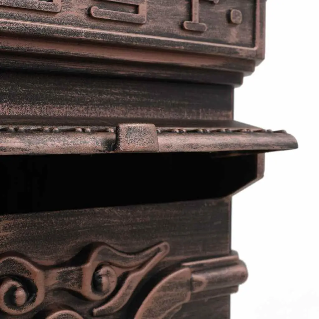 Pillar Letterbox Antique Style Outdoor Mailbox Brown Rustproof