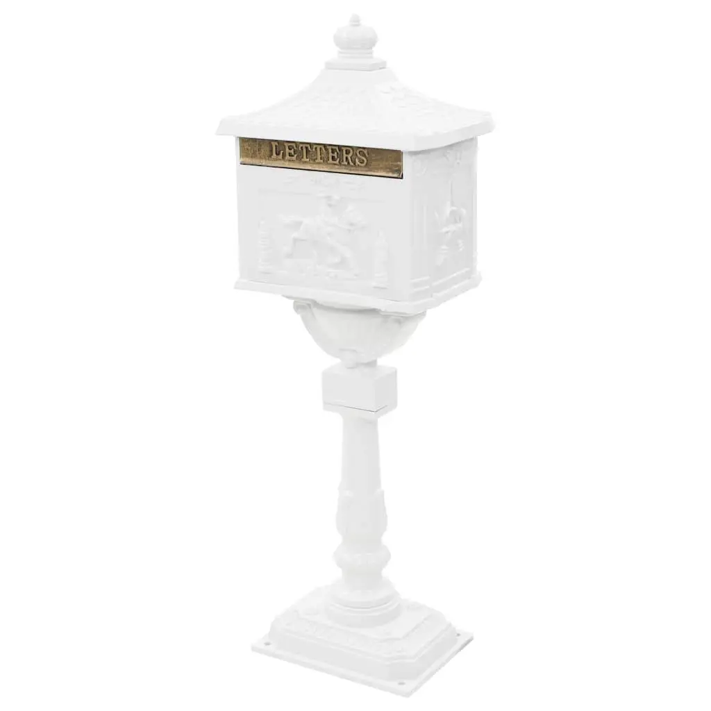 Pedestal Letterbox Mail Storage Outdoor Vintage Style White Cast Aluminium