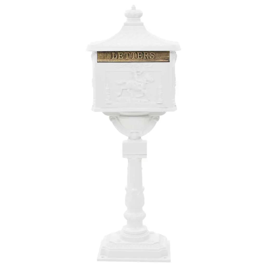 Pedestal Letterbox Mail Storage Outdoor Vintage Style White Cast Aluminium