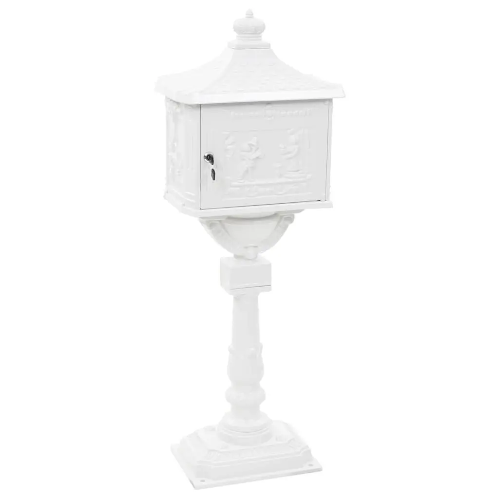 Pedestal Letterbox Mail Storage Outdoor Vintage Style White Cast Aluminium