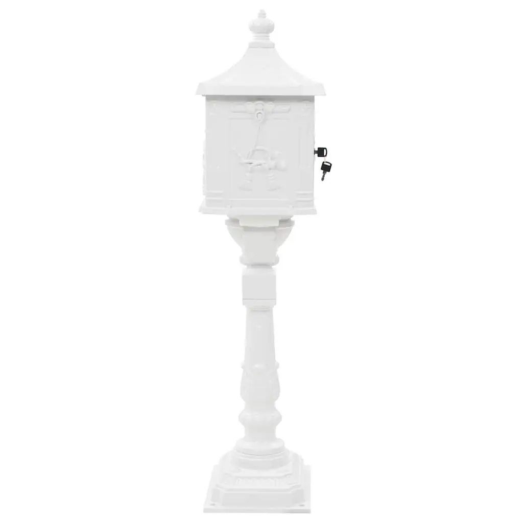 Pedestal Letterbox Mail Storage Outdoor Vintage Style White Cast Aluminium