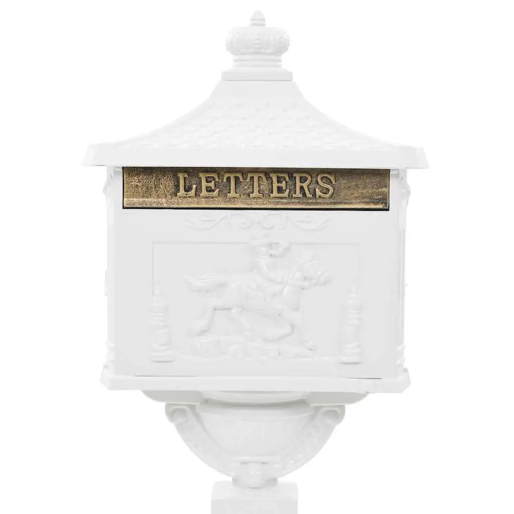 Pedestal Letterbox Mail Storage Outdoor Vintage Style White Cast Aluminium