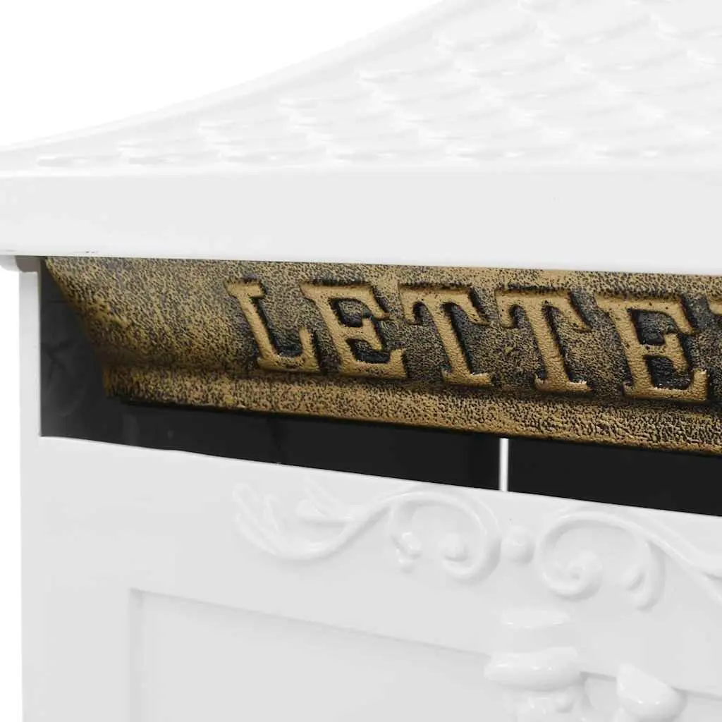 Pedestal Letterbox Mail Storage Outdoor Vintage Style White Cast Aluminium