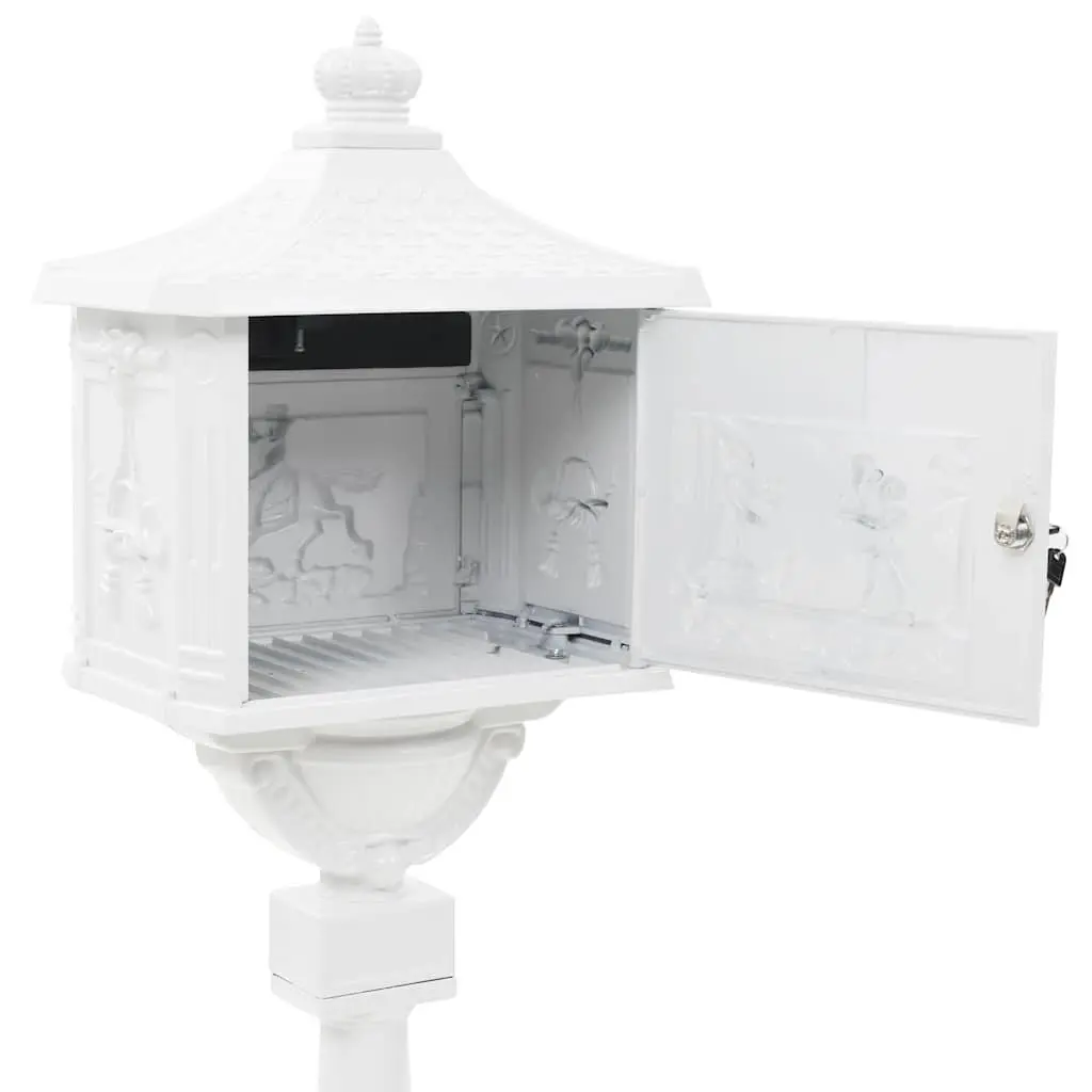 Pedestal Letterbox Mail Storage Outdoor Vintage Style White Cast Aluminium