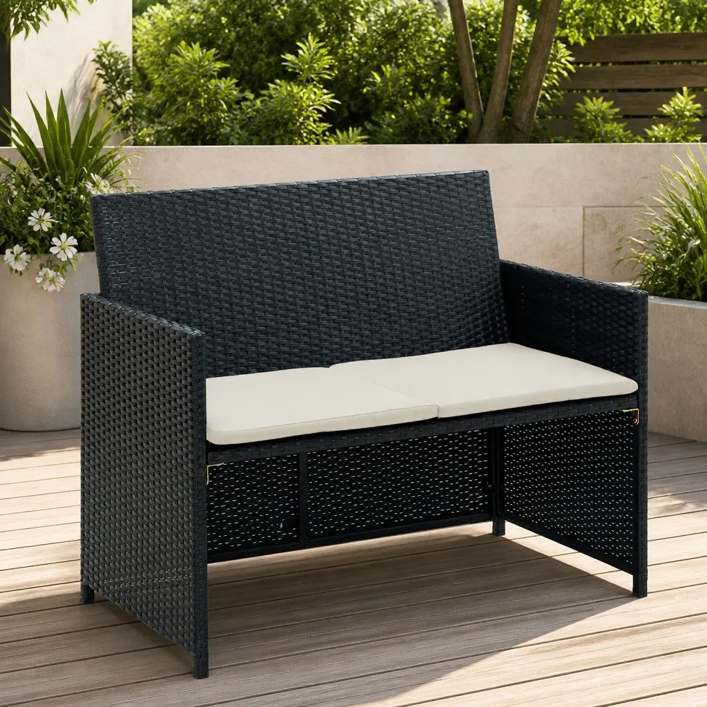 2-Seater Outdoor Sofa Garden Patio Furniture Black Rattan