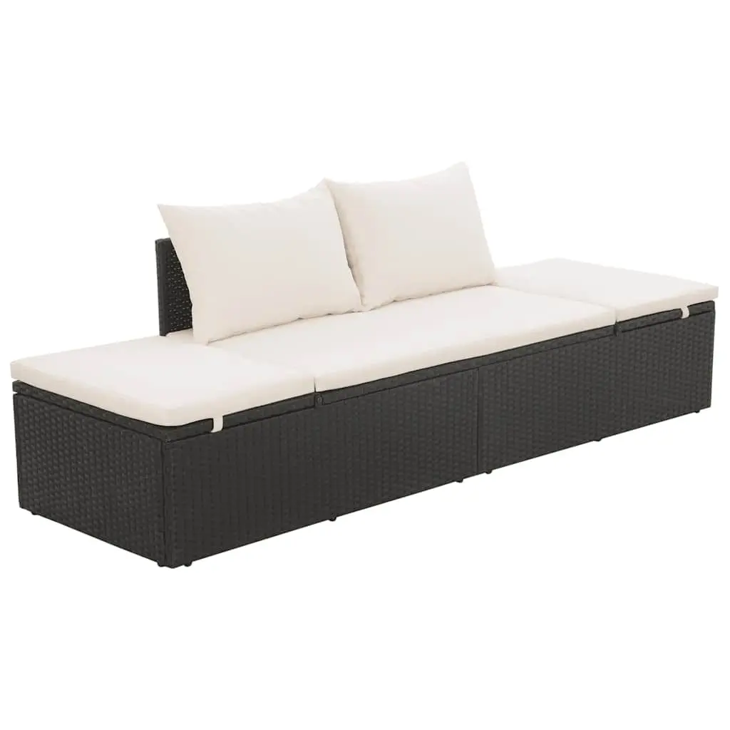 Outdoor Lounge Bed Adjustable Sun Bed 195x60cm Black Poly Rattan with Cushions