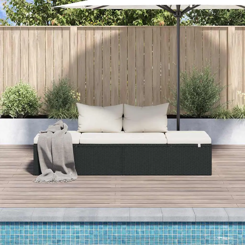 Outdoor Lounge Bed Adjustable Sun Bed 195x60cm Black Poly Rattan with Cushions