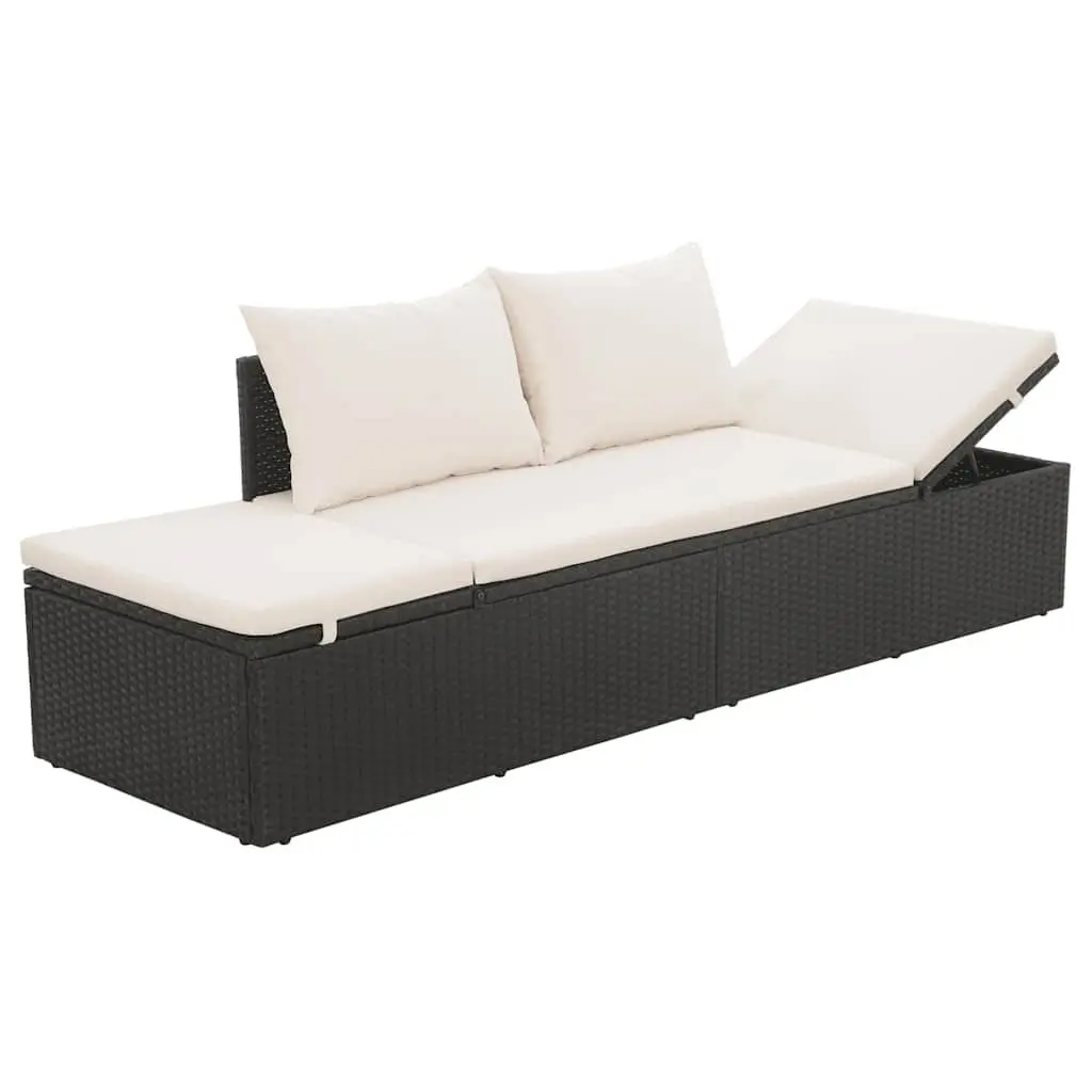 Outdoor Lounge Bed Adjustable Sun Bed 195x60cm Black Poly Rattan with Cushions