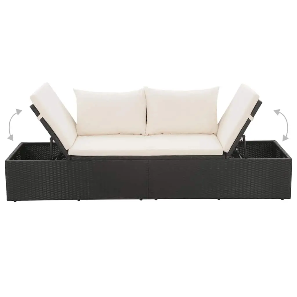 Outdoor Lounge Bed Adjustable Sun Bed 195x60cm Black Poly Rattan with Cushions