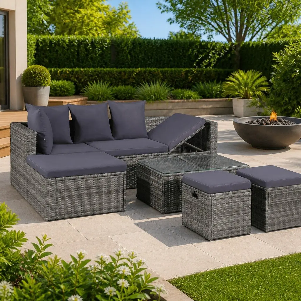 4 Piece Outdoor Garden Lounge Set Cushions Grey Patio Sofa Furniture