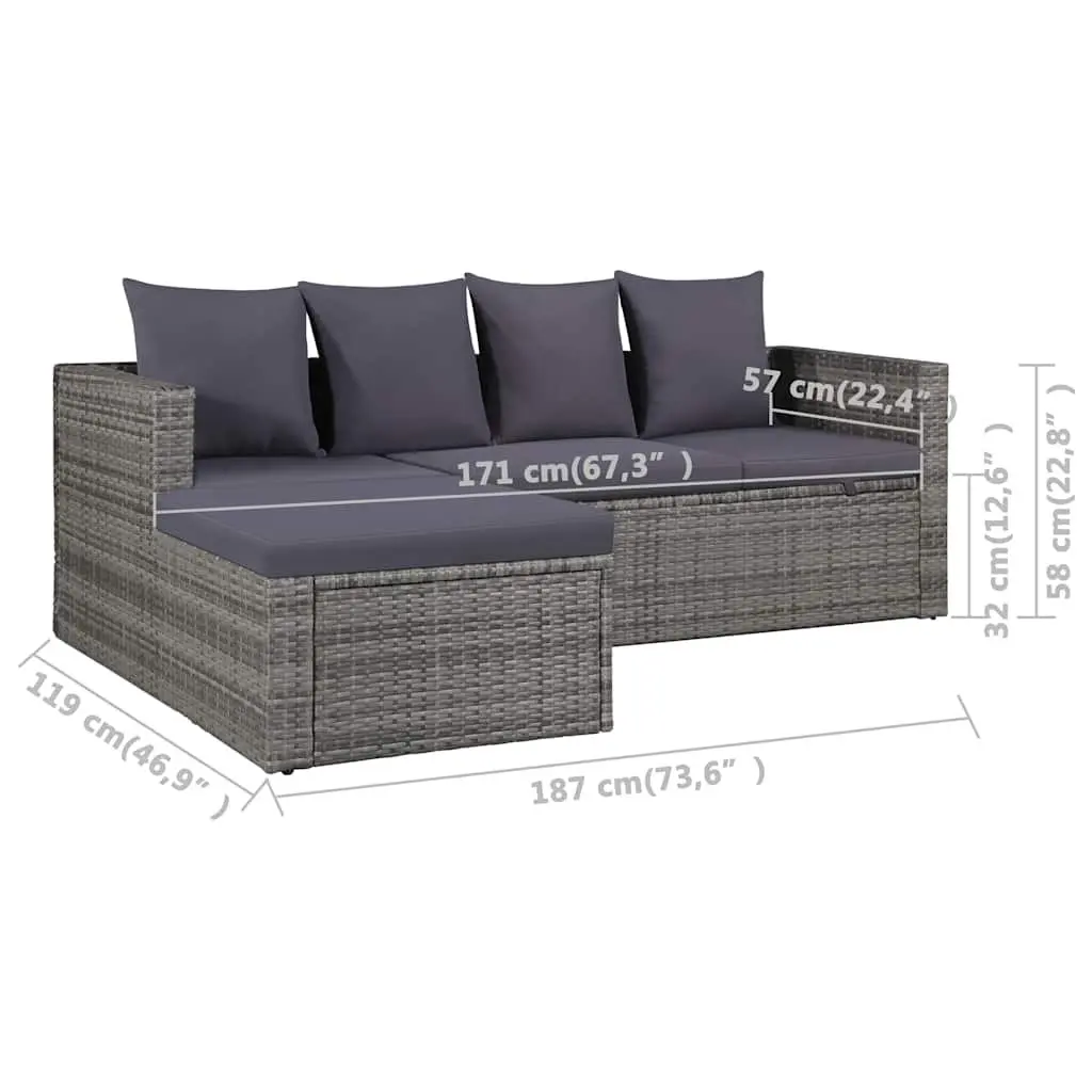 4 Piece Outdoor Garden Lounge Set Cushions Grey Patio Sofa Furniture