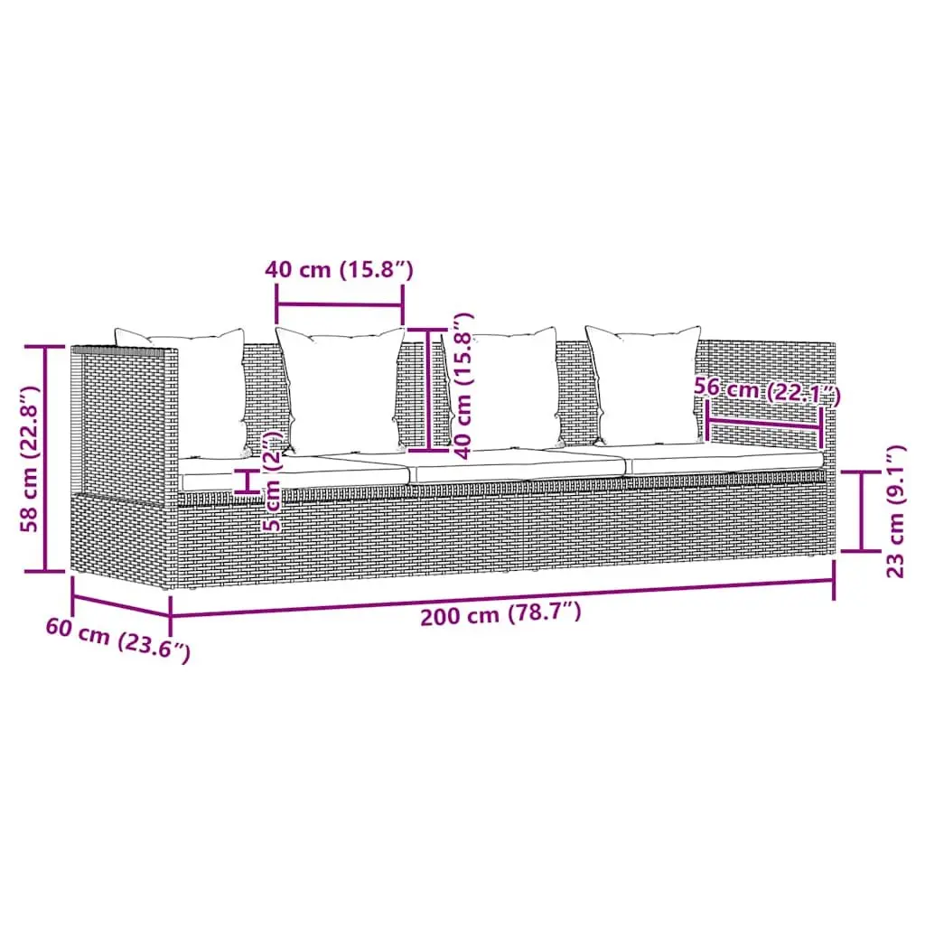 Garden Lounger Bed Outdoor Relaxation 200x60cm Grey Poly Rattan Adjustable