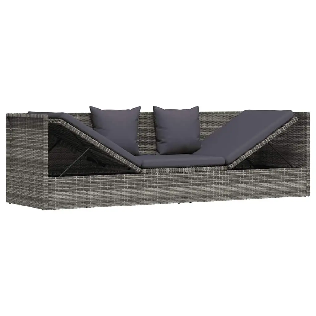 Garden Lounger Bed Outdoor Relaxation 200x60cm Grey Poly Rattan Adjustable