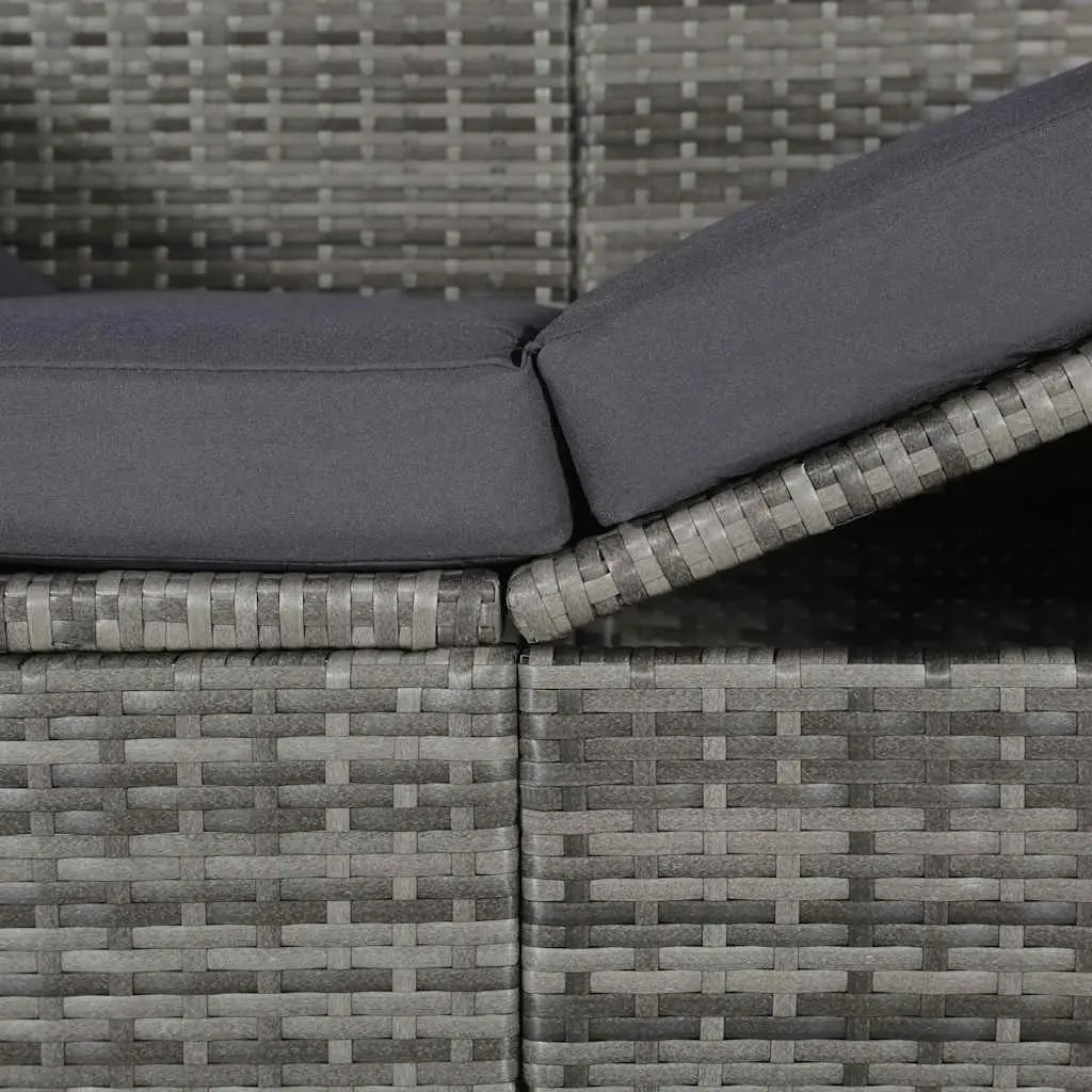 Sun Lounger Garden Reclining Bed with Canopy Grey Outdoor Poly Rattan 205 x 62 cm