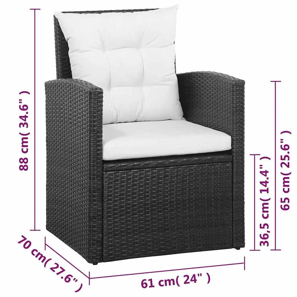 Outdoor Lounge Set Black Poly Rattan Sofa Armchairs Table 5 Piece Garden Patio