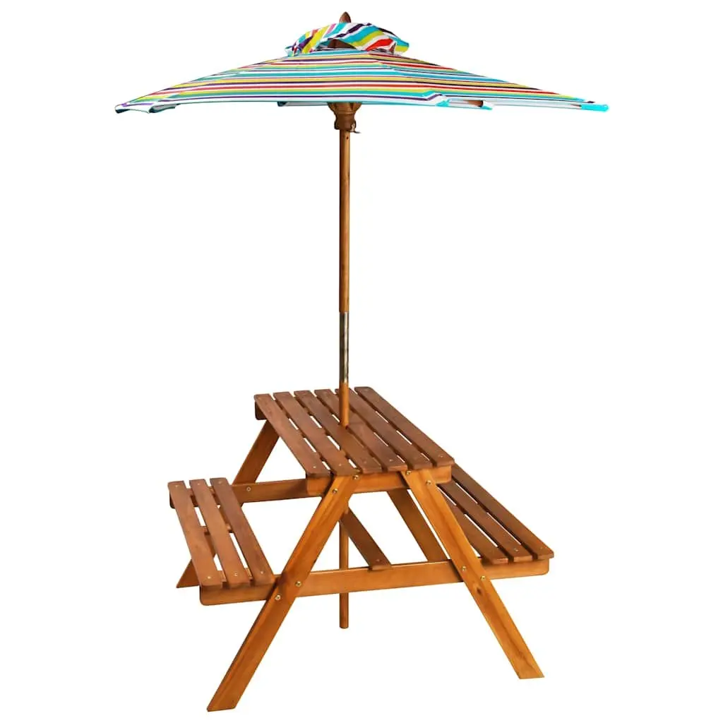 Kids Picnic Table Set with Benches and Parasol Outdoor Garden Furniture Brown 79 x 90 x 60 cm