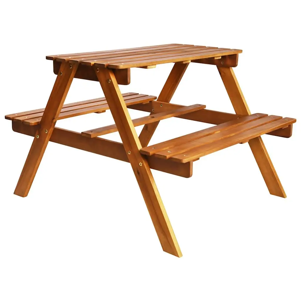 Kids Picnic Table Set with Benches and Parasol Outdoor Garden Furniture Brown 79 x 90 x 60 cm