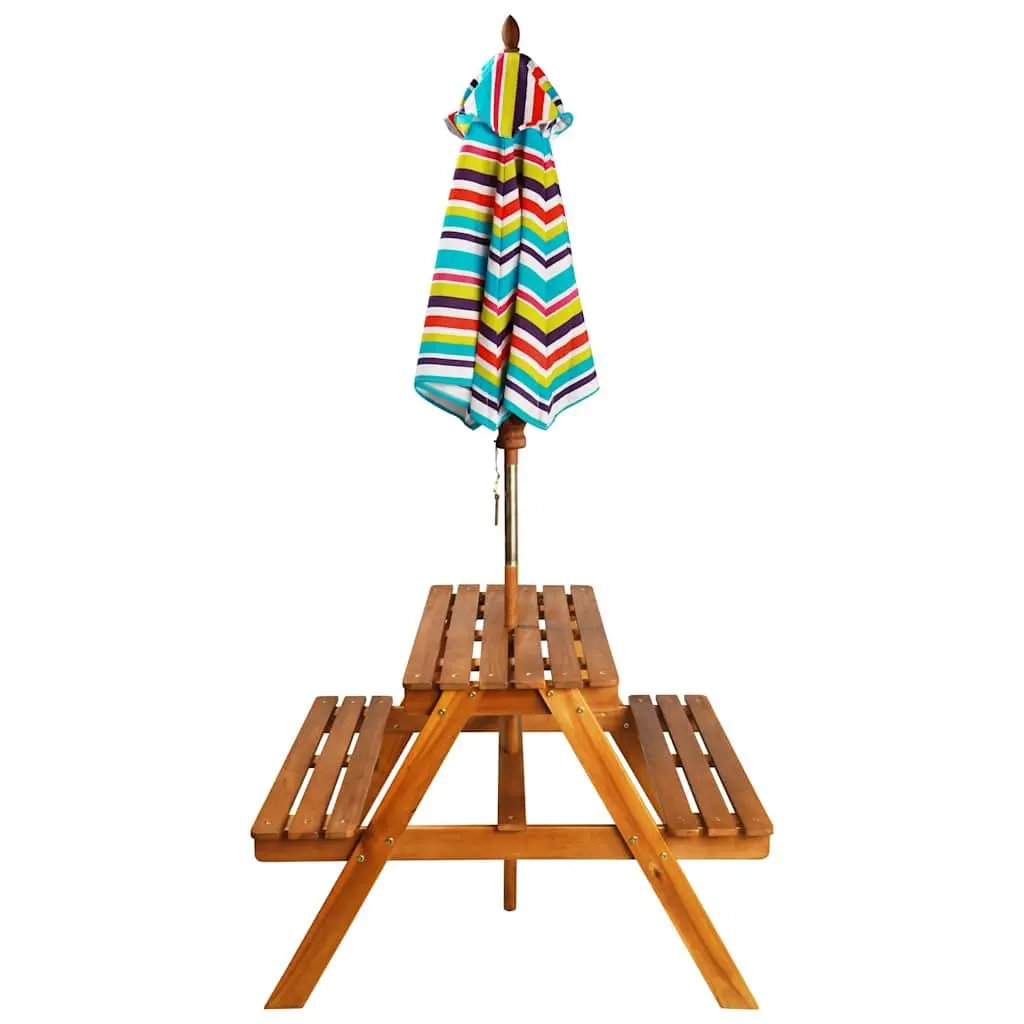 Kids Picnic Table Set with Benches and Parasol Outdoor Garden Furniture Brown 79 x 90 x 60 cm