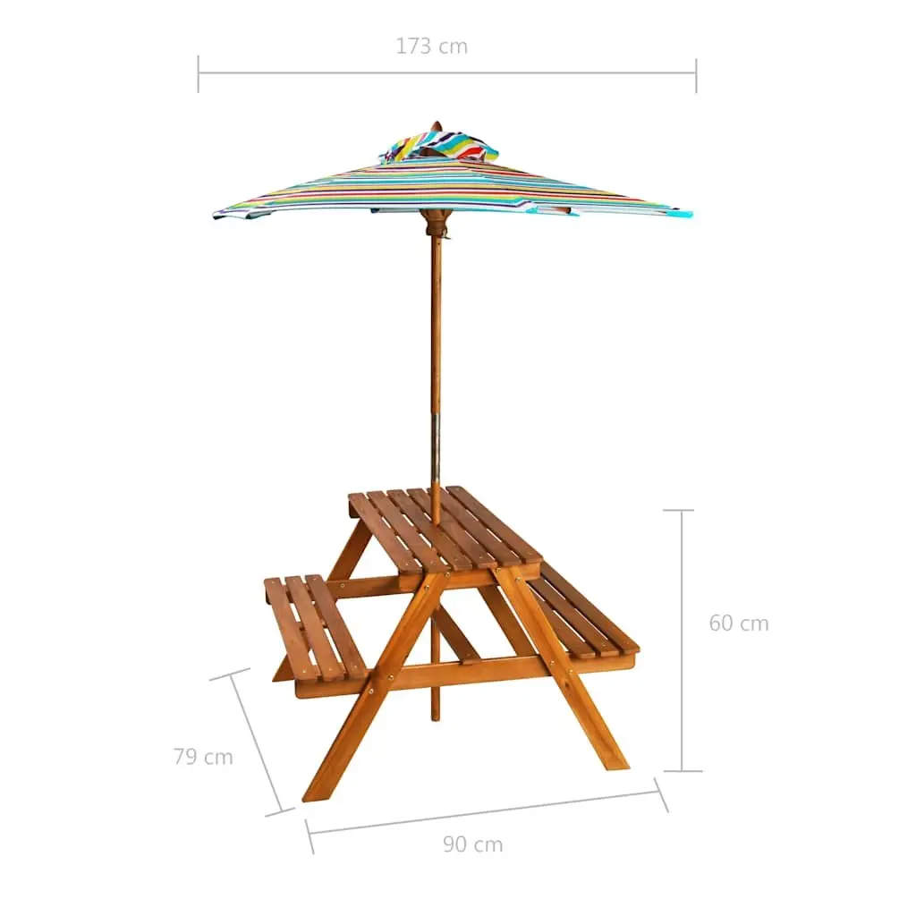 Kids Picnic Table Set with Benches and Parasol Outdoor Garden Furniture Brown 79 x 90 x 60 cm