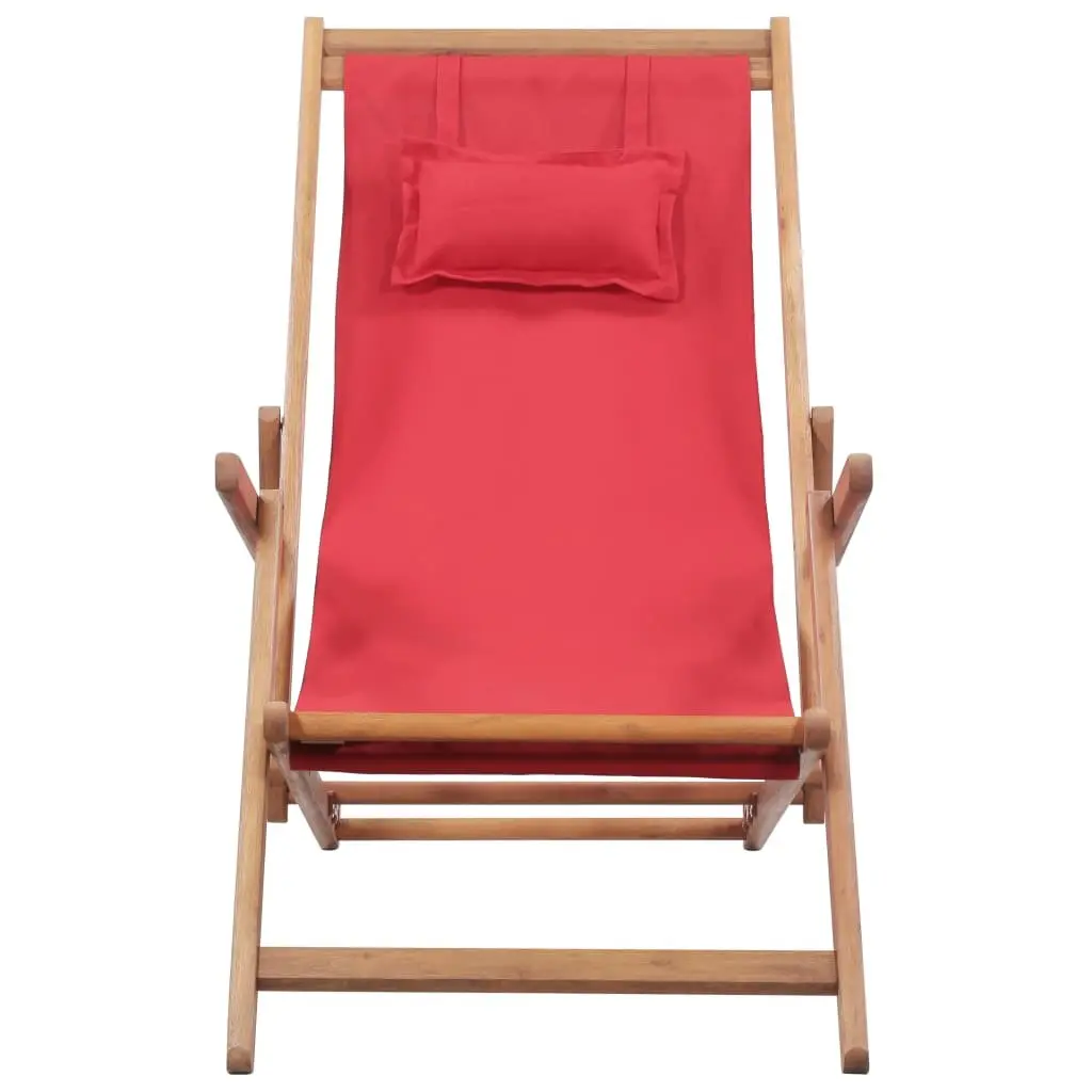Folding Beach Chair Reclining Outdoor Garden Patio Camping Seat Red Wooden Frame