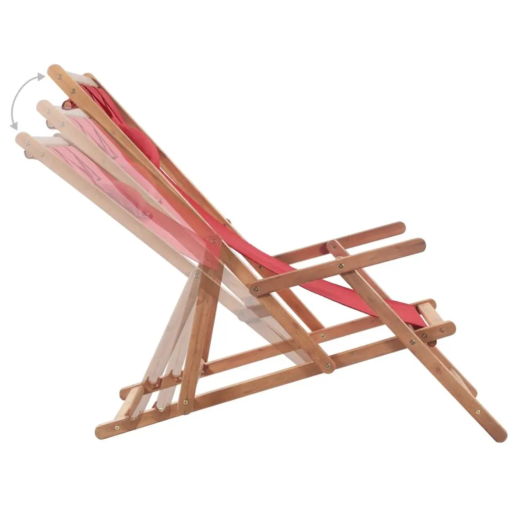 Folding Beach Chair Reclining Outdoor Garden Patio Camping Seat Red Wooden Frame