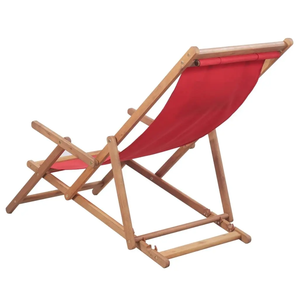 Folding Beach Chair Reclining Outdoor Garden Patio Camping Seat Red Wooden Frame
