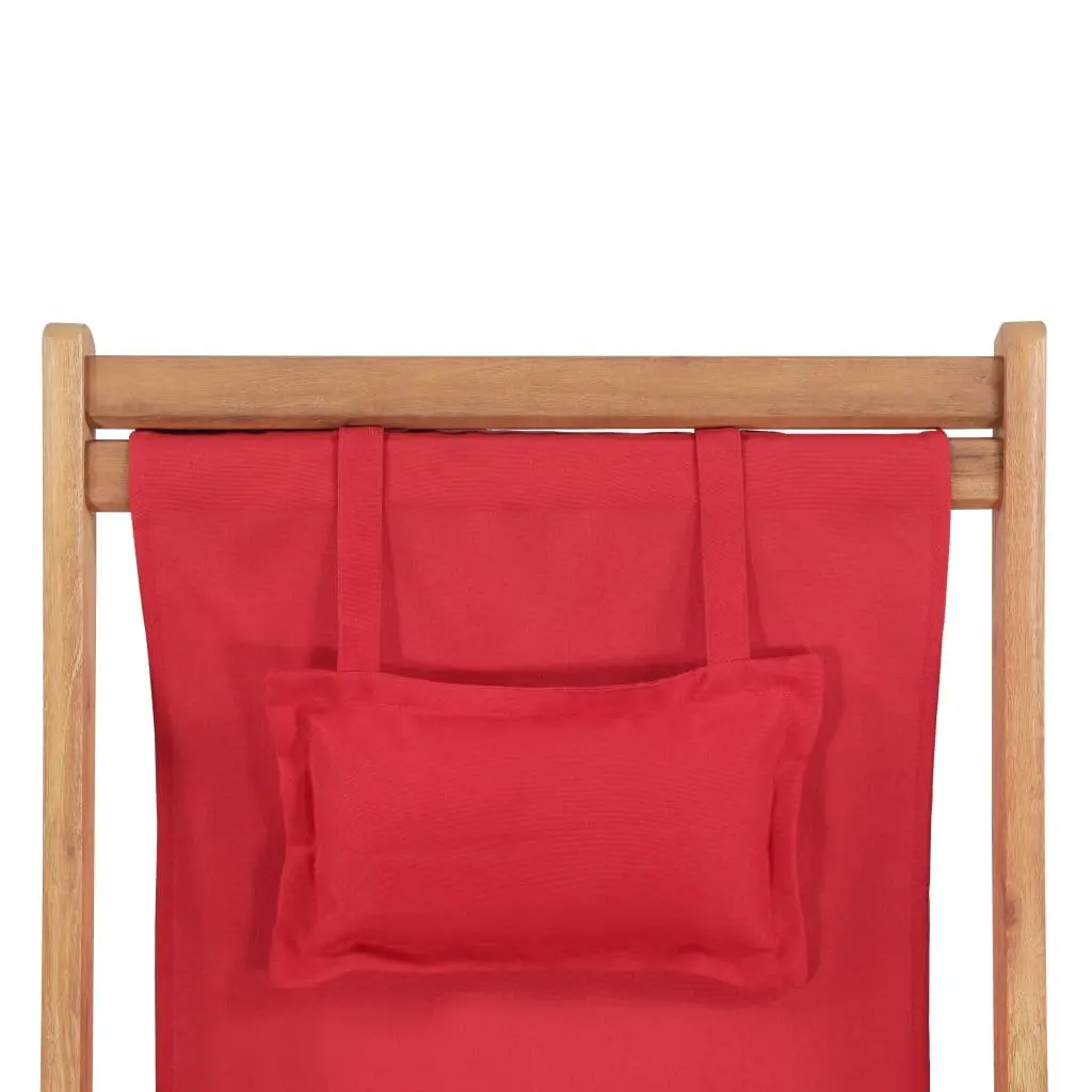 Folding Beach Chair Reclining Outdoor Garden Patio Camping Seat Red Wooden Frame