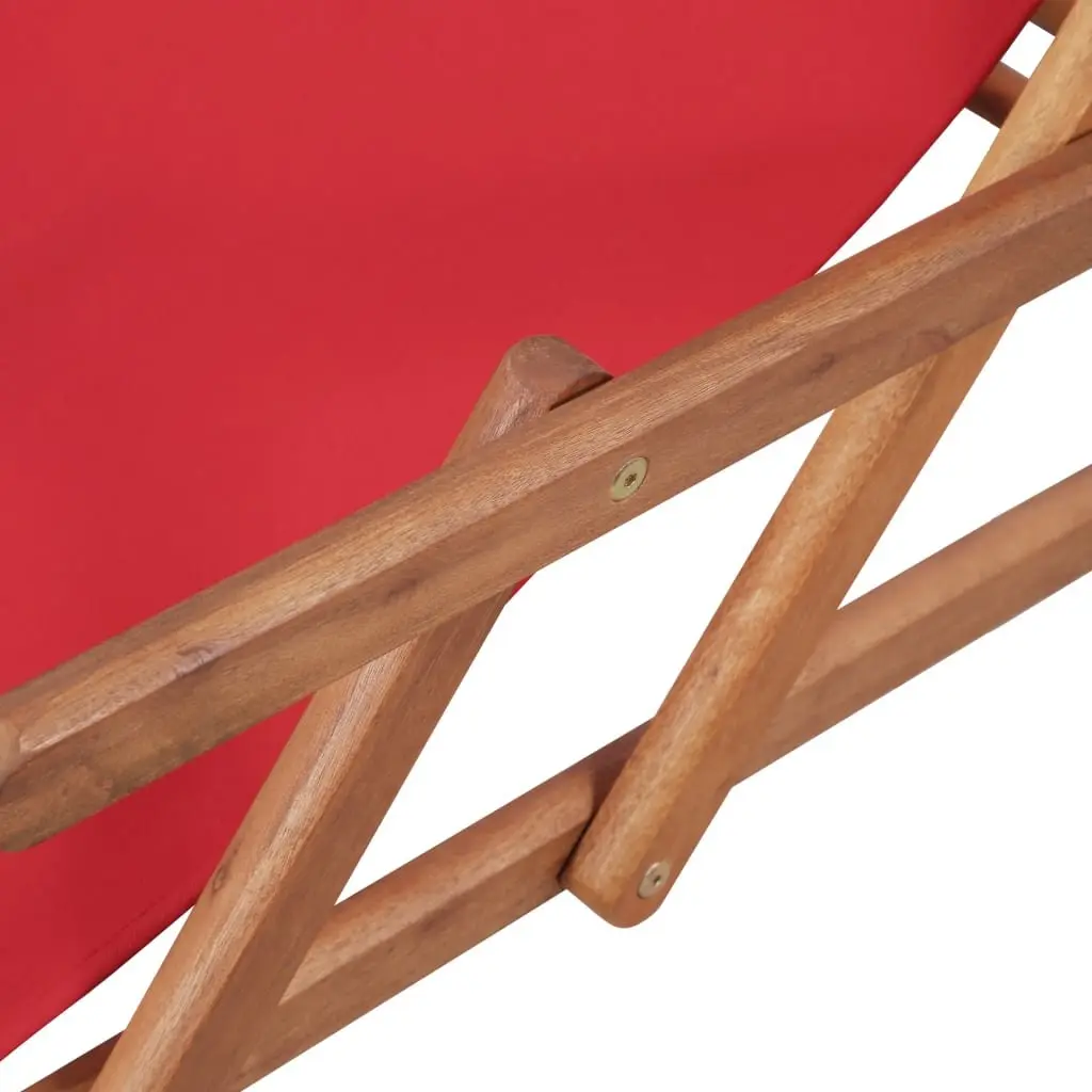 Folding Beach Chair Reclining Outdoor Garden Patio Camping Seat Red Wooden Frame